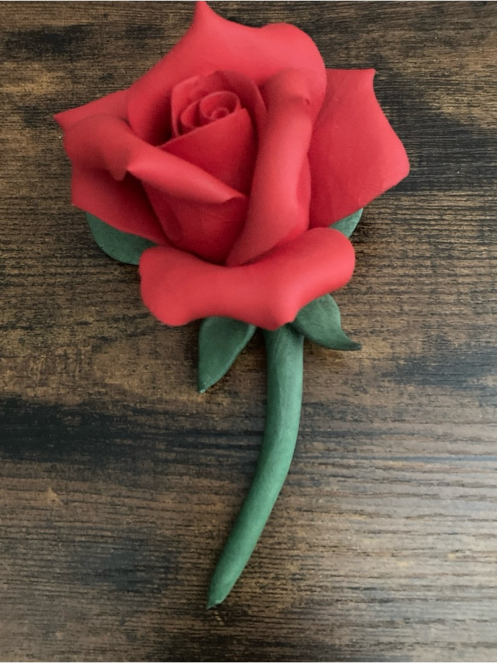 VINTAGE PORCELAIN CAPODIMONTE RED ROSE ON STEM ITALY  7"